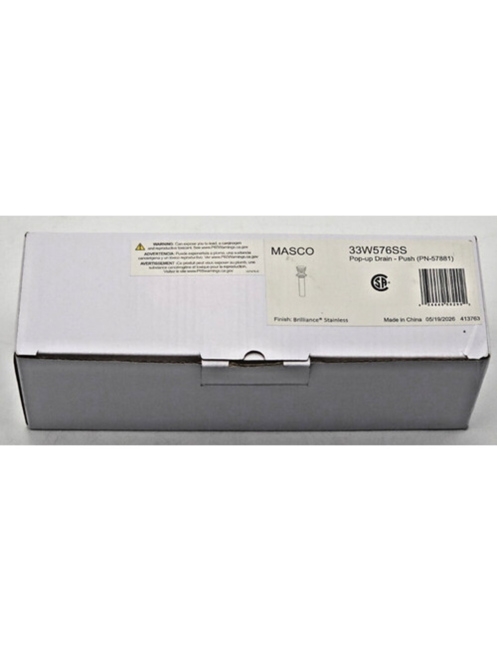 Delta Masco 33W576SS Push Pop-Up Drain Assembly Overflow Brilliance Stainless